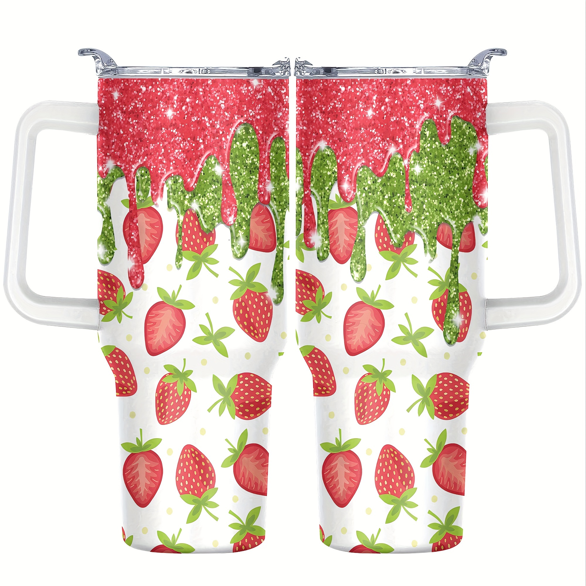 

40oz Strawberry Print Stainless Steel Tumbler With Lid - Double-wall Insulated, Break-resistant Water Bottle For Outdoor Travel & Seasonal Drinkware - Perfect Christmas Or Gift