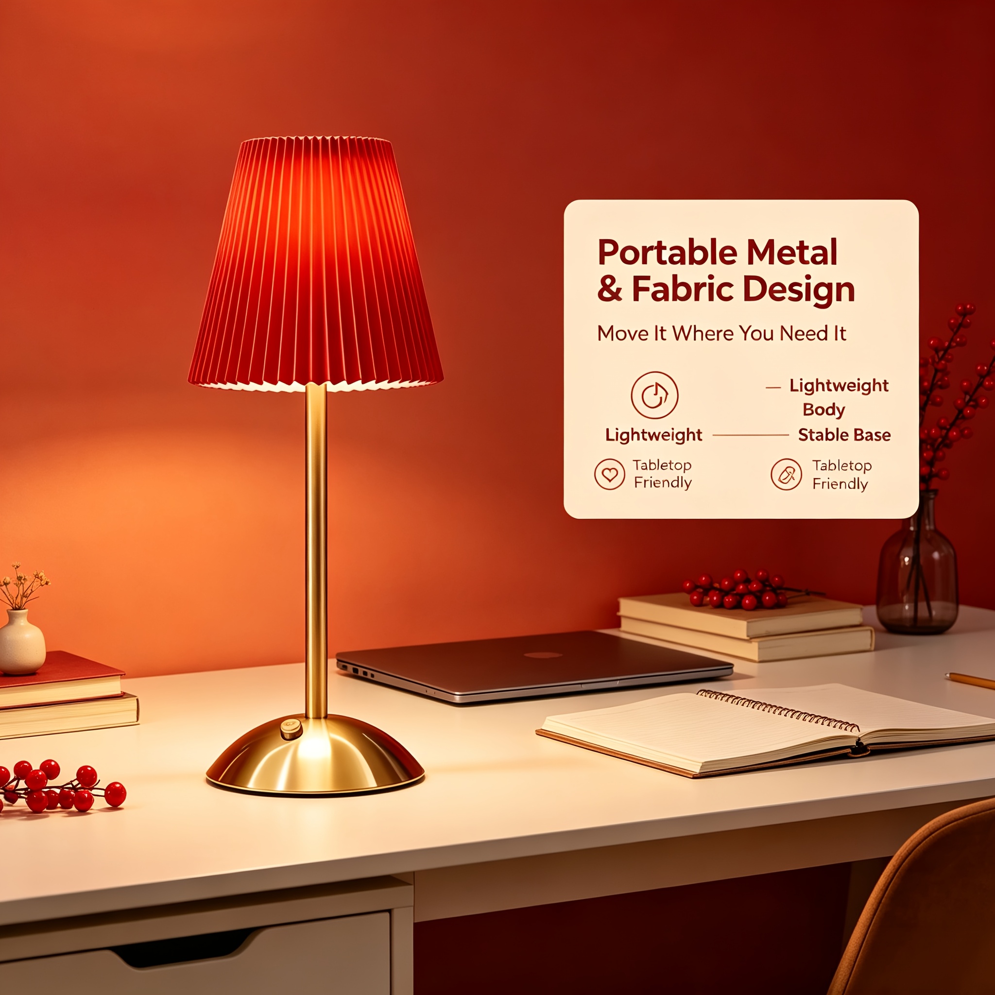 Modern Fashion Red Table Lamp with High Base, Touch Control