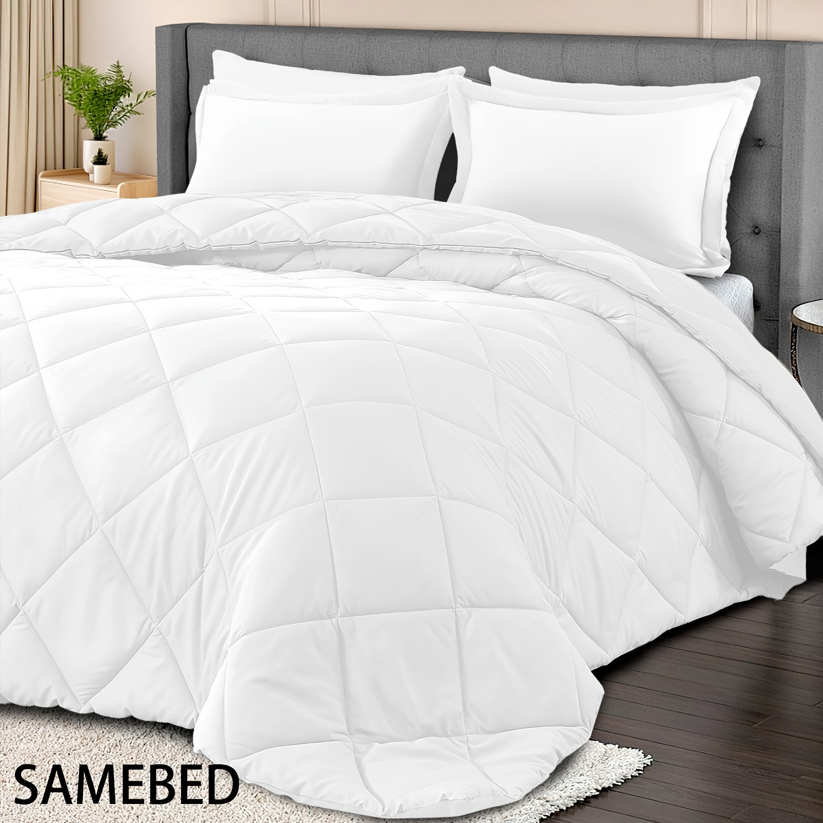 

Samebed 300gsm Comforter Set With Pillow Shams - Down Alternative Bed Comforters Bedding Sets For All Season - Lightweight - Machine Washable