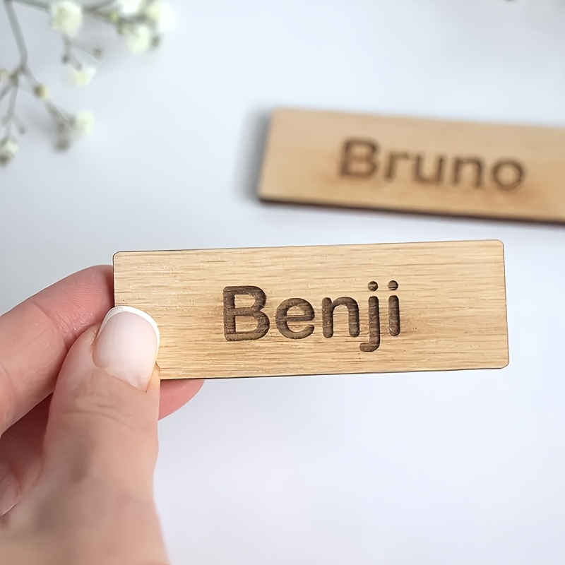 TEMU Etiqueta de madera 7.5*2.5cm, etiqueta personalizada, etiqueta de madera, letrero personalizado, etiqueta grabada, mini letrero de habitación,