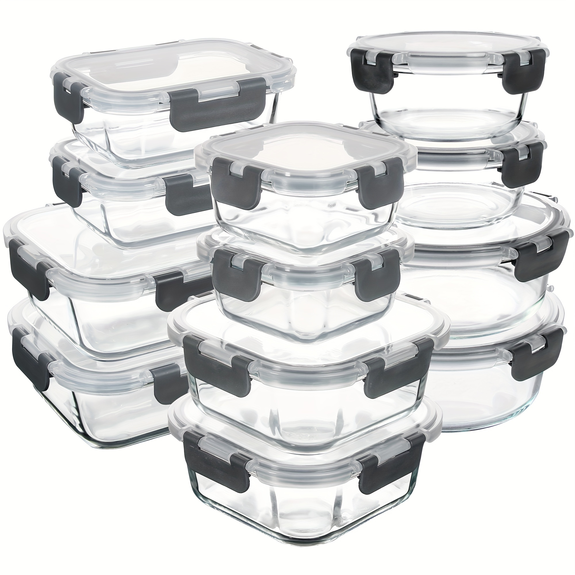 

24 (12 +12 ) Borosilicate Lid Container , Reusable, Suitable For In Ovens, Ovens, Refrigerators, Dishwashers, Offices, Schools, And Camping