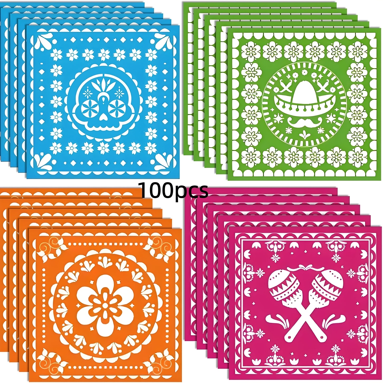 TEMU 100pcs Mexican Holiday Napkins, Disposable Colorful Napkins With Patterns Including Sugar , , And Designs, Suitable For Decorating Taco , ,