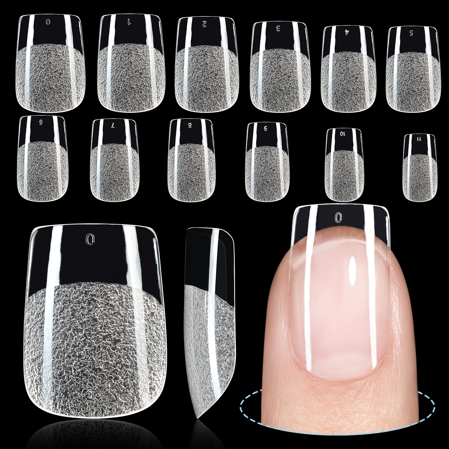 TEMU 120pcs Medium-length Square Press-on Gel Nails, Transparent Full-cover Pre-designed Fake Nail Tips, 12 Size Options, Suitable For Women's Diy And Nail Salon Use