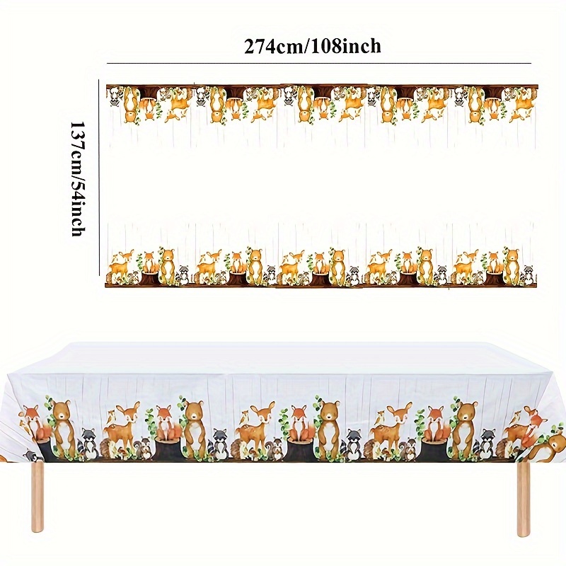 TEMU 1 pièce Nappe en plastique Forêt Enchantée Renard Anniversaire Amis Animaux de Guirlande Fournitures de Fête Décorations de Enchantée Housses de