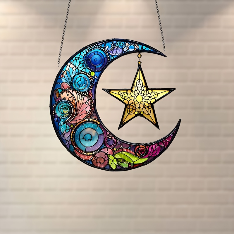 

1pc, 2d Flat, Acrylic, Moon And Star Suncatchers, Garden Suncatchers ( 9" X 9"), Decor, Ramadan Decor, Outdoor Hanging Decor, Whimsical Decor For Home Office Farmhouse, Garden Patio, Ideal Gift