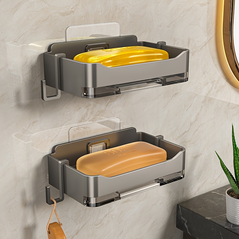 

1pc Minimalist Wall Mounted Soap Box, Bathroom No Punching Soap Dish Storage Rack, Detachable Double-layer Drainage Soap Box