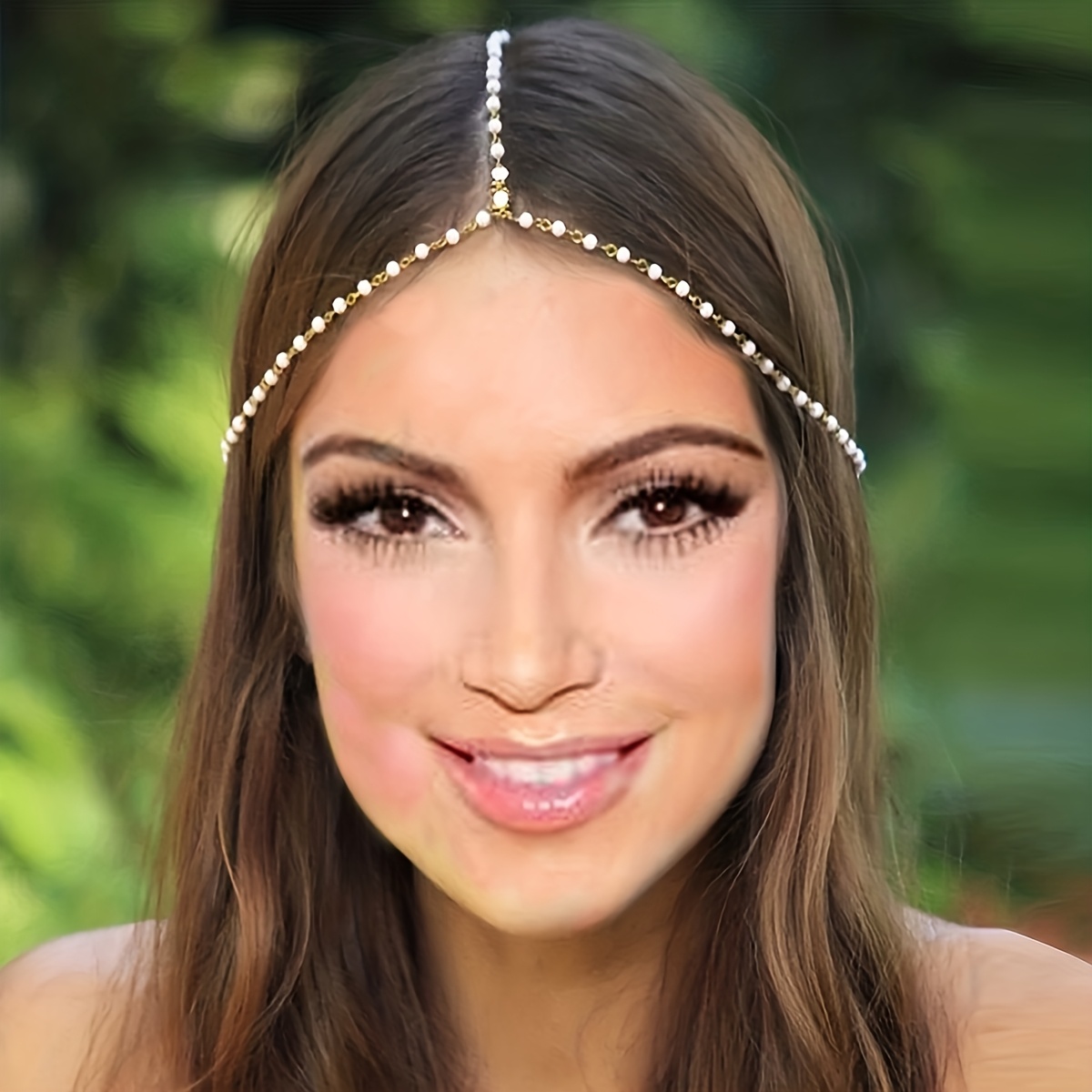 A Fashionable And Trendy Bohemian Geometric Pearl Chain Women's Personalized Exotic Headdress Suitable For Parties, Dances, Banquets, And Gifts For