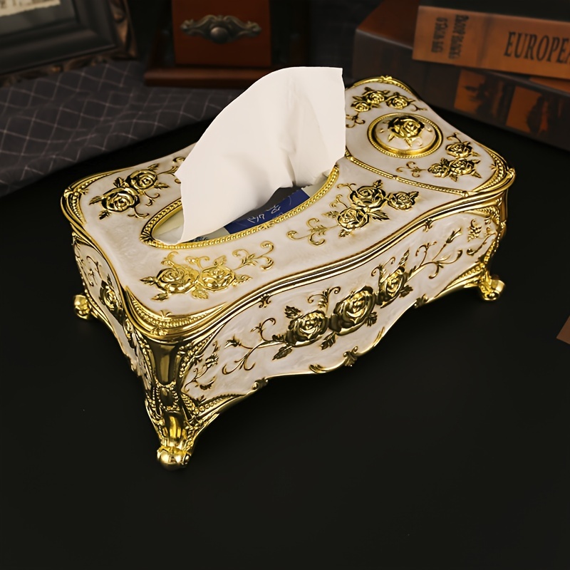  YIWANGO Caja de pañuelos para papel, elegante estante de papel  de oro rosa real para el hogar, caja de pañuelos en forma rectangular,  contenedor para servilletas de escritorio o coche, caja