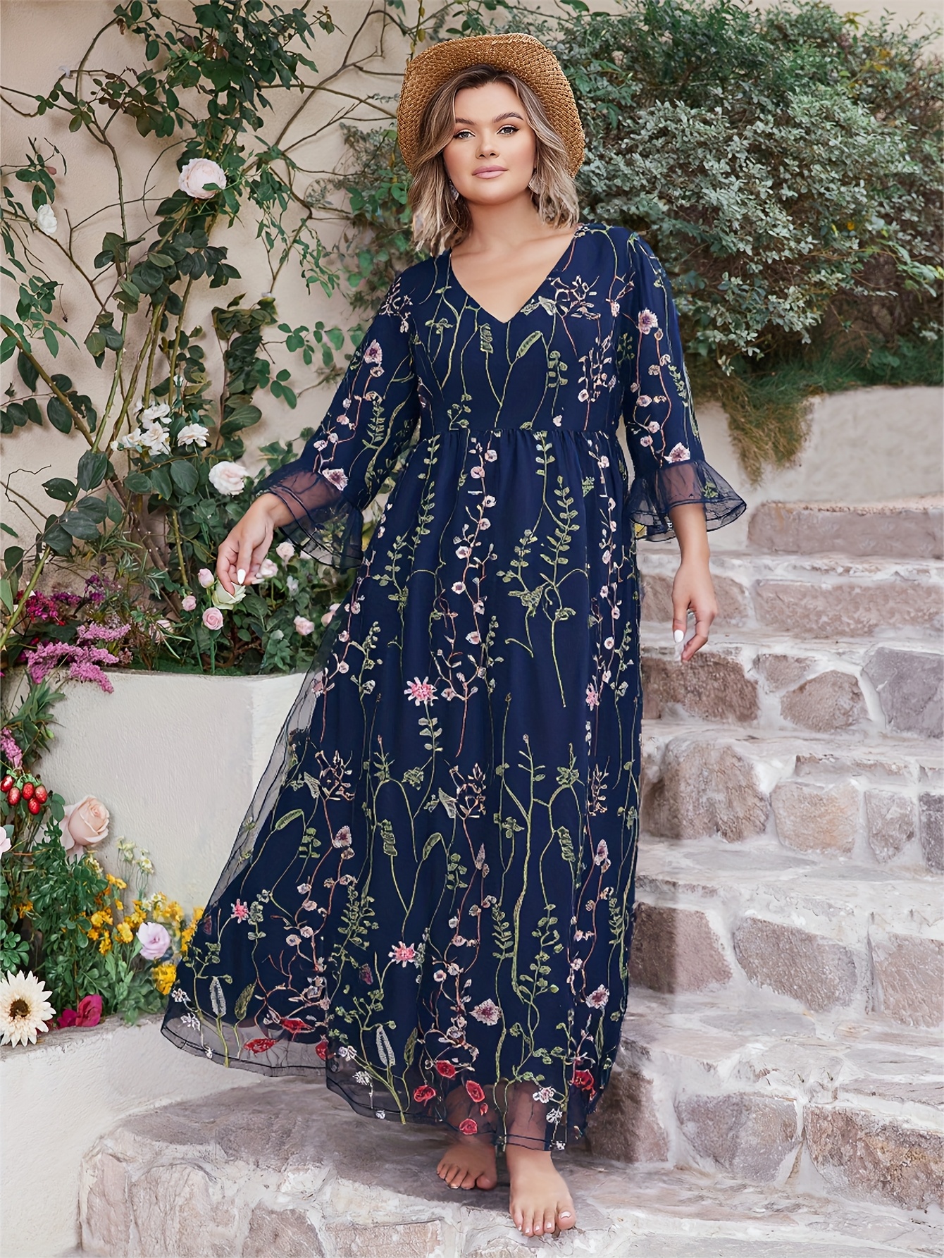 green emerald velvet dress Boho Embroidered Dress main image 1