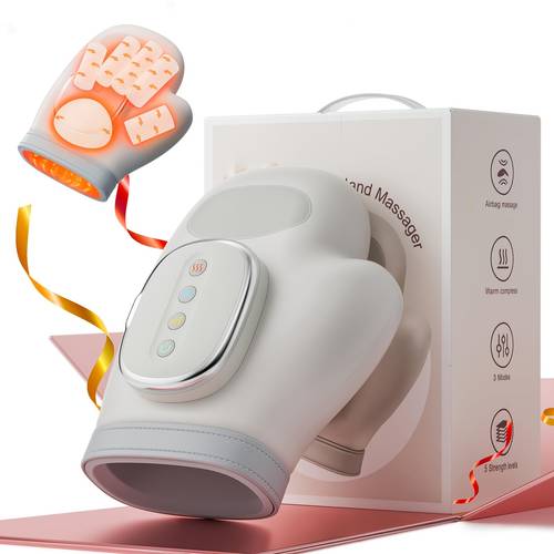 smart hand massager with heat and compression full hand and wrist coverage 3 massage 3 temperatures 5 compression models portable wireless usb rechargeable smart timing functions massage fully envelops and fingers