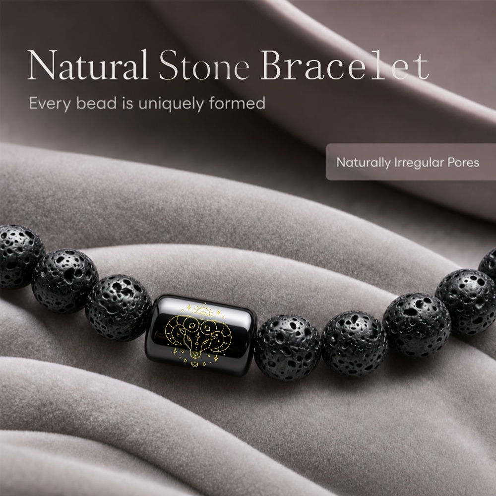 Women's Natural Stone Beaded Aries Zodiac Bracelet, Celestial Gift