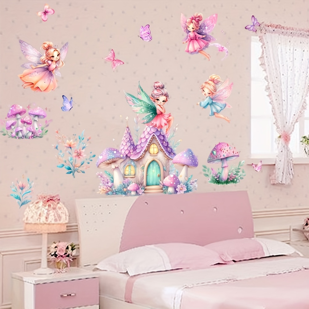 

Contemporary Fairy And Mushroom House Wall Stickers, Fantasy Theme, Polyvinyl Chloride, Self-adhesive Multi-surface Installation, Single Use Decals For Bedroom, Study, Living Room, Kids Room Decor