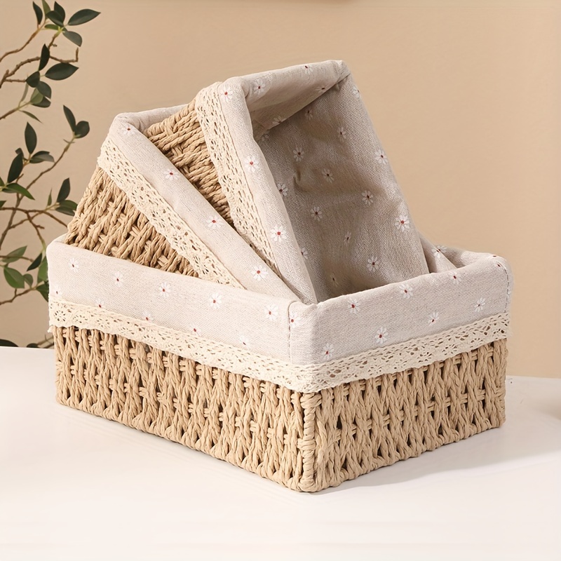 TEMU 3-piece Fabric Storage Basket Set For Products, Handcrafted Woven Organizers For Cosmetics, Rustic Sundries Holder For Home, Dorm, Bedroom, Office Decor