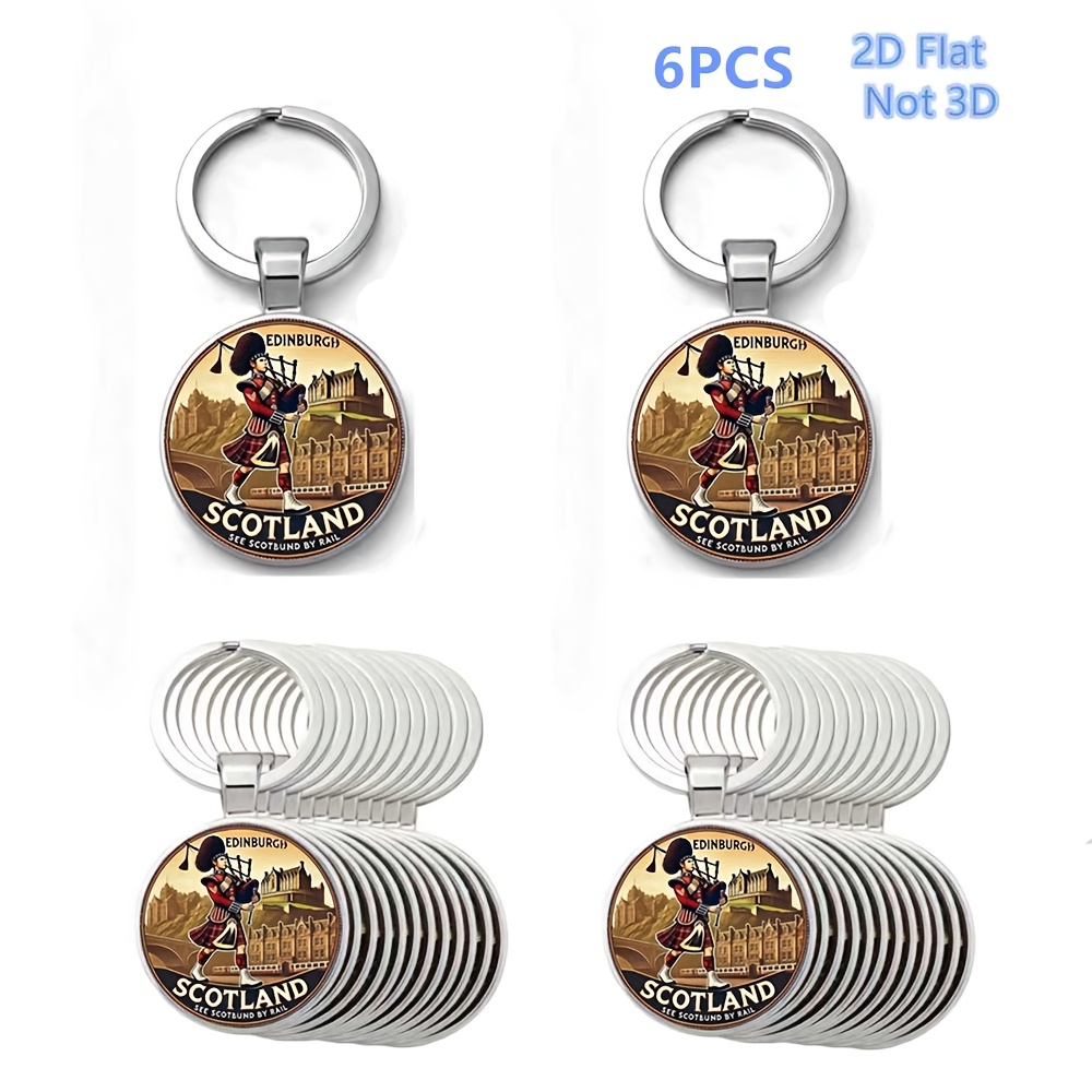 TEMU 2d Flat, Scotland Element Metal Keychain, 6pcs Colorful Round Keychain Hanging Piece - 2d Flat, Not 3d Car Keychain Hanging Piece, Bag Keychain