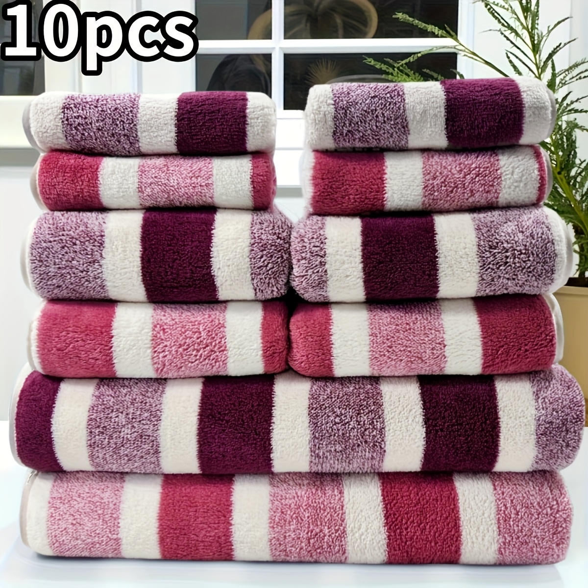 TEMU 10pcs Set Of Super Fleece 2 Bath Towels 27 X 55 Inches, 4 Towels X Inches, Towels 11.8 X 11.8 Inches Bath Towel Set, Quick Drying, Strong Water