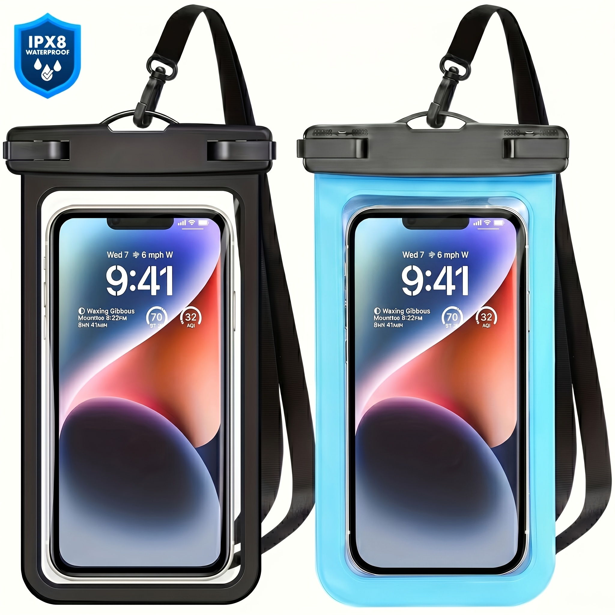 TEMU 2pcs Universal Phone Pouch - Ipx8 Case For Iphone 14 13 12 11 Pro Max Galaxy Cellphone .0