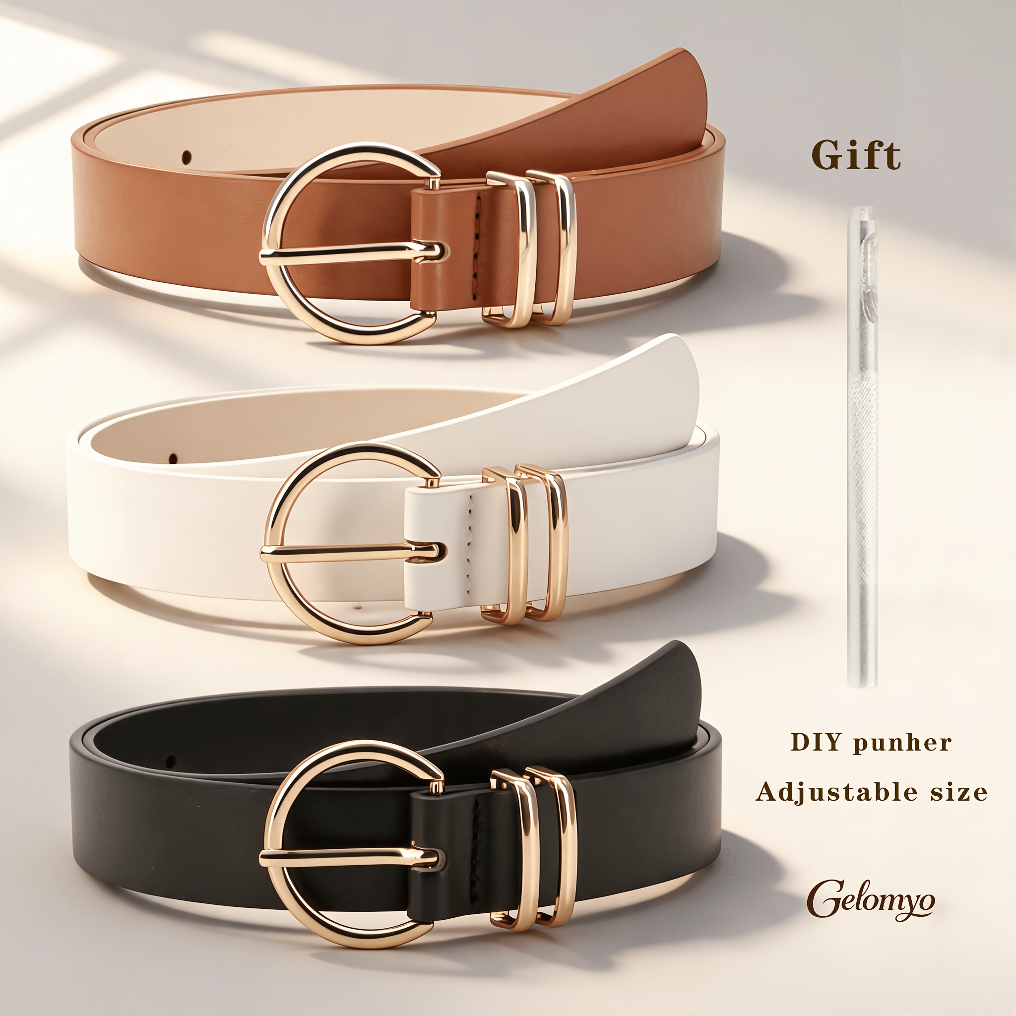TEMU 4pcs (3pcs Ceintures et 1pc Perforatrice) Ceintures pour femmes, Ceinture de style décontracté de bureau, à , de luxe léger, , mode, déplacement