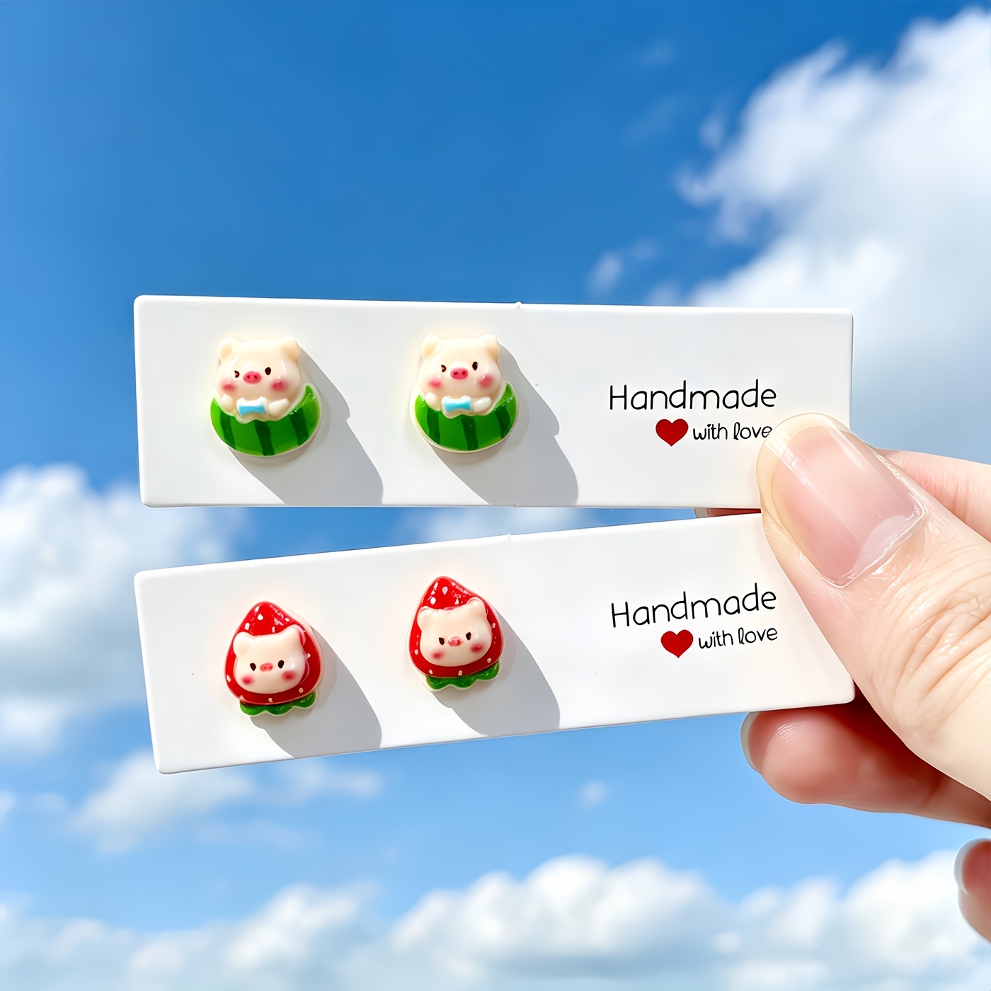 2pc Macaron Color Pig Stud Earrings Set, Cute & Fun