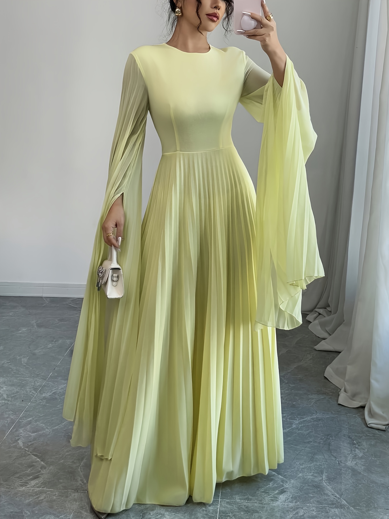 elegant ethereal dress light yellow round neckline sheer - Temu Mauritius