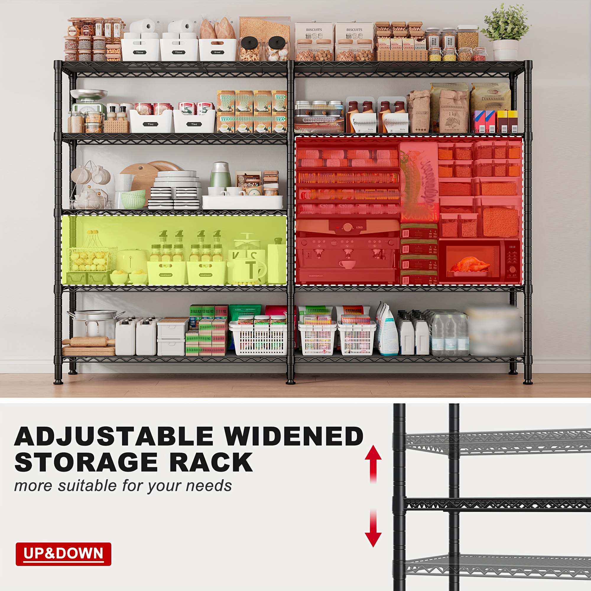 

Heavy-duty Metal Storage Shelves, 69" W X 72.5" H X 15.75" D, Adjustable 5-tier Wire Shelving , 1600lb, Garage, Pantry, Kitchen - , For Storage, Reibii, Best For Christmas