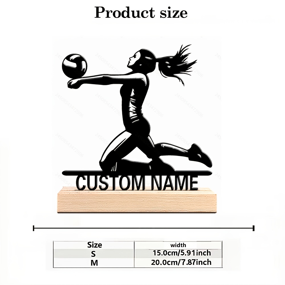 TEMU 1pc Personalized Volleyball Statue - Custom Engraved Name & Text, Hand- Cast Iron With Wooden Base Suitable For Game Room Decor, Sports Awards,