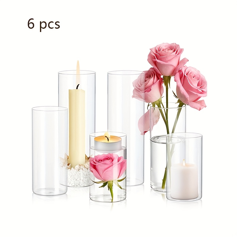 TEMU Lot de 24 ou 6 vases en verre – Chandeliers en cylindre de verre, vases en verre, vases cylindriques de centre de table, vases décoratifs ,