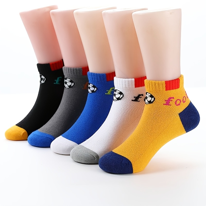 Image of Summer Mesh 5 Pairs Cartoon Soccer Colorful Socks For Kids' Summer Sports