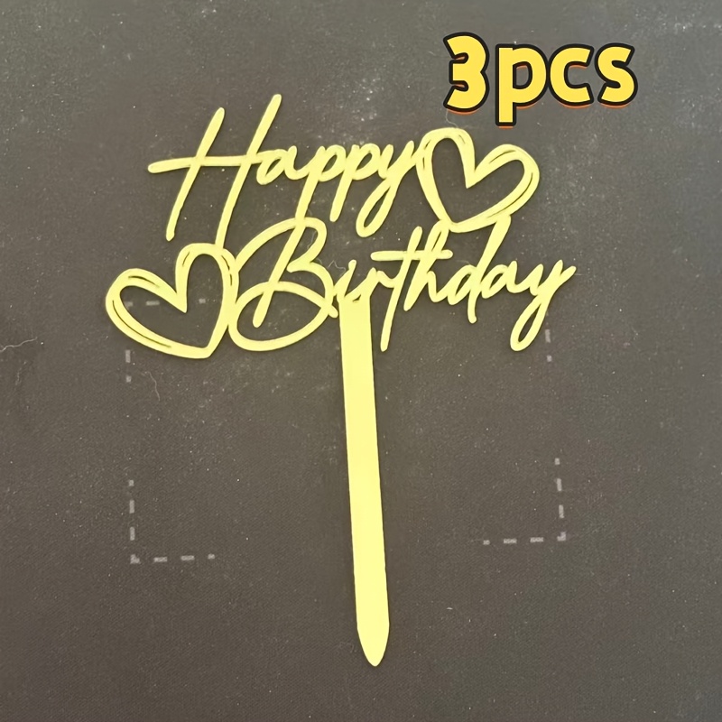 Image of 3/6pcs Birthday Cake Topper - Golden Glitter Pick For Celebrating Anniversary Theme Party Cake Decorations Supplies,halloween, Christmas