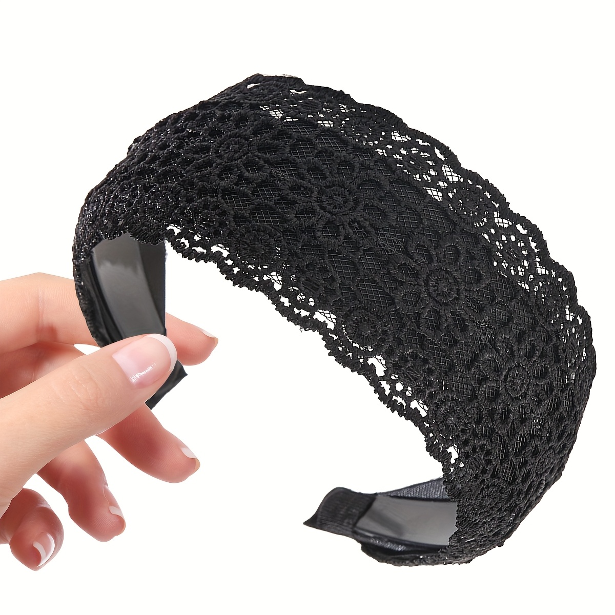E-shop 1 Spitzen-Stirnband Haar-Accessoire, breitkrempiges, gezacktrandiges Haarnetz, Influencer-Haarspange zum Verdecken von weißem Haar, aussehen,