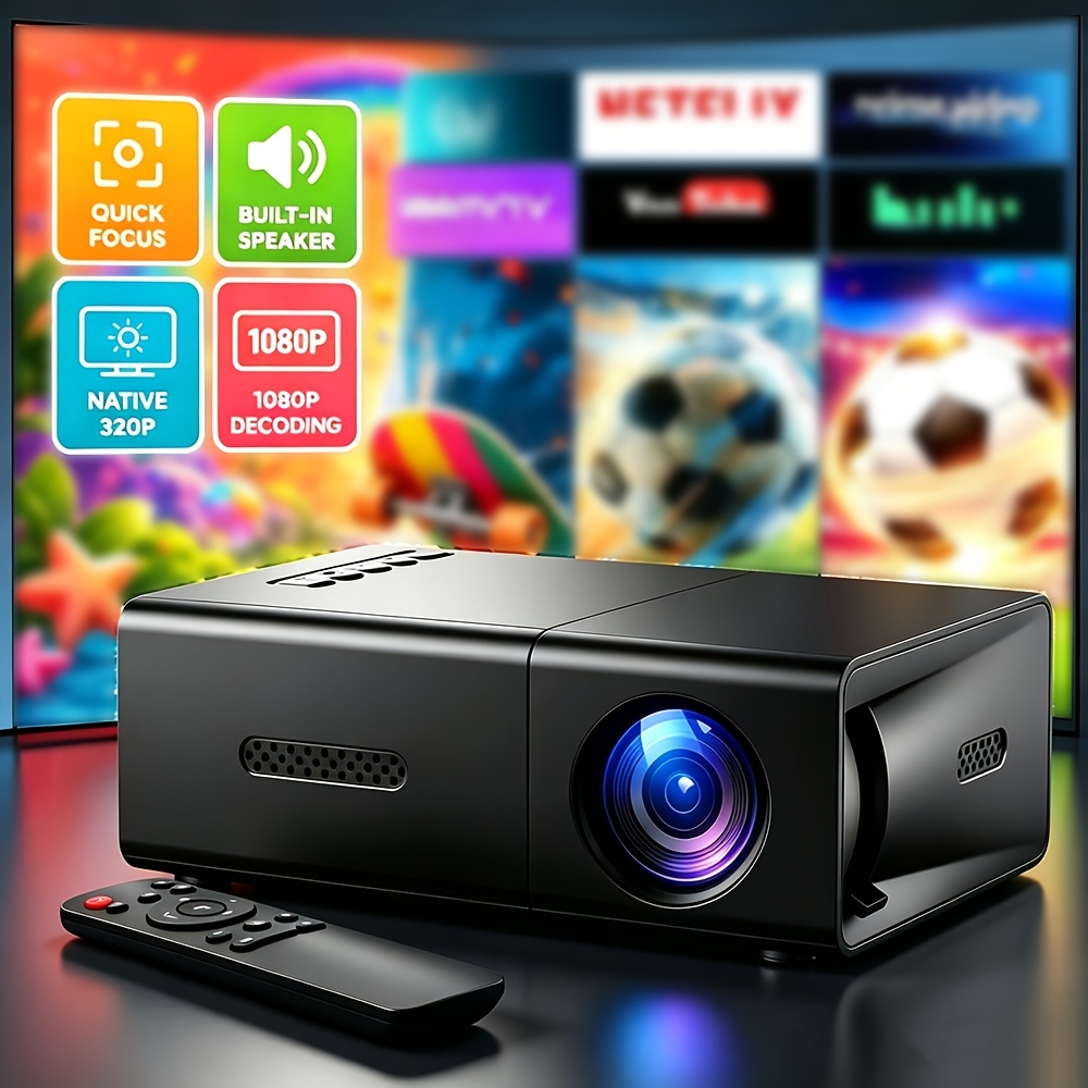 TEMU Mini Video Led Projector, Portable Home Theater Projector, 1080p Home Theater Projector, Focus And Built-in Speakers, Compatible With Phone,