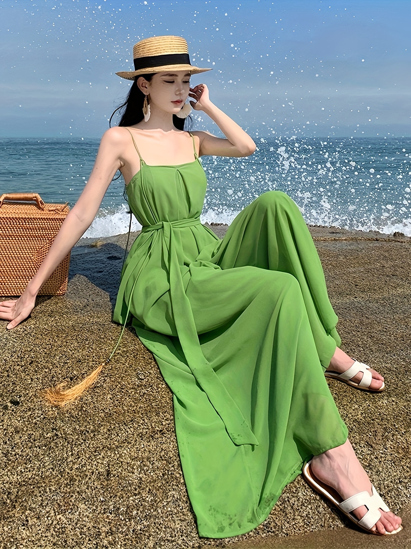 womens shoulder chiffon maxi dress solid color loose fit - Temu Saudi Arabia