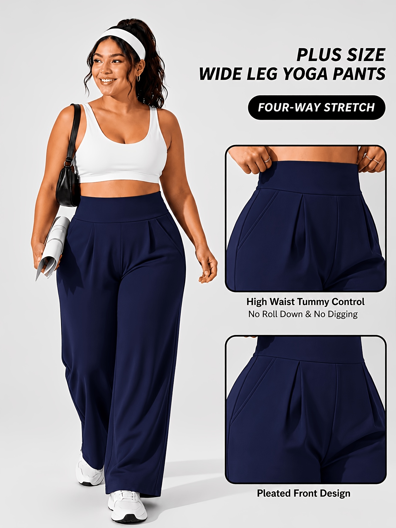 Pantalon Yoga Femme Grande Taille Pantalon de yoga grande taille taille haute jambes larges pour femmes 0XL-4XL Contrôle du ventre Anti-boulochage Anti-penetration Plissé avant Trousseaux latéraux profonds Double face Super doux 4 directions extensible Pantalon de sport décontracté pour yoga Salle de sport Travail en extérieur Toutes saisons