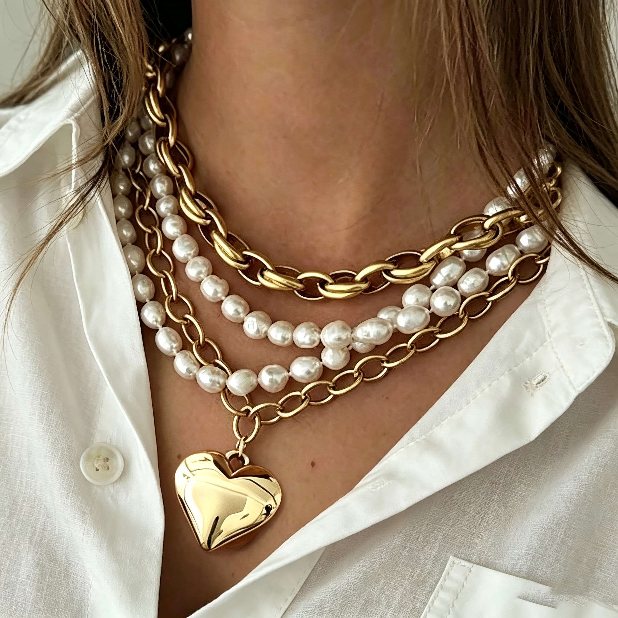 TEMU 4pcs Women's Necklace Set: Vintage, Fashionable, Elegant, And Luxurious Pendant Necklaces And Cultured Pearl Beaded Necklaces - Wear, , Parties,