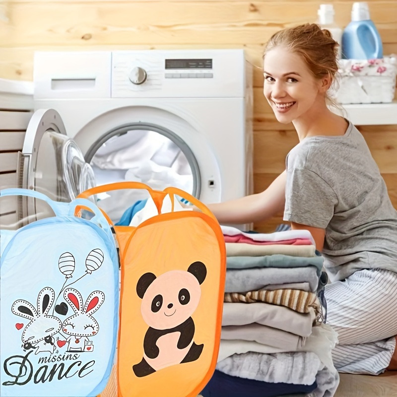 

Cartoon Panda & Bunny Designs, Collapsible Dirty Clothes Basket For Dorm, Multi-use Home Organizer For Laundry Room, Living Room With Easy Carry Handles