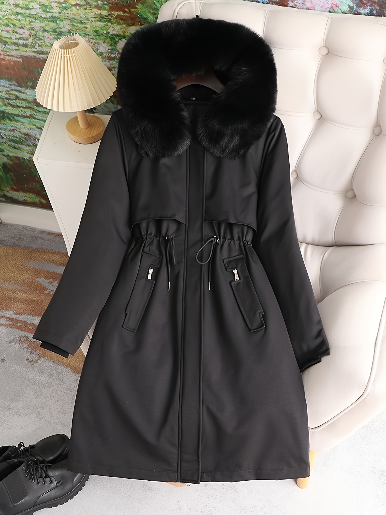 Langer Wollmantel Schwarzer Mantel Damen Winter Strickjacke Winter