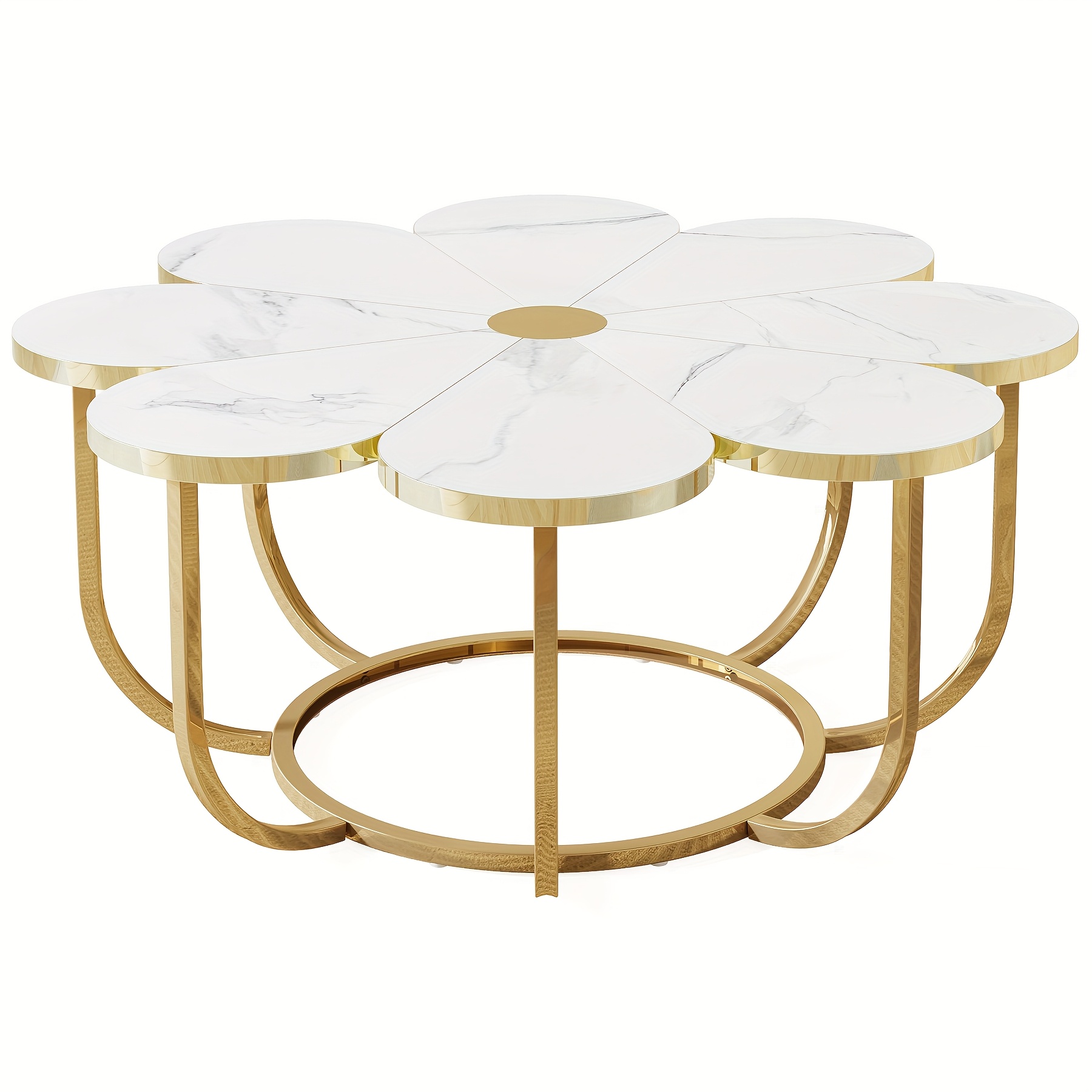 Modern Decorative Table in White And Golden, Shaped Like a Petal, for The Central Area of The Living Room