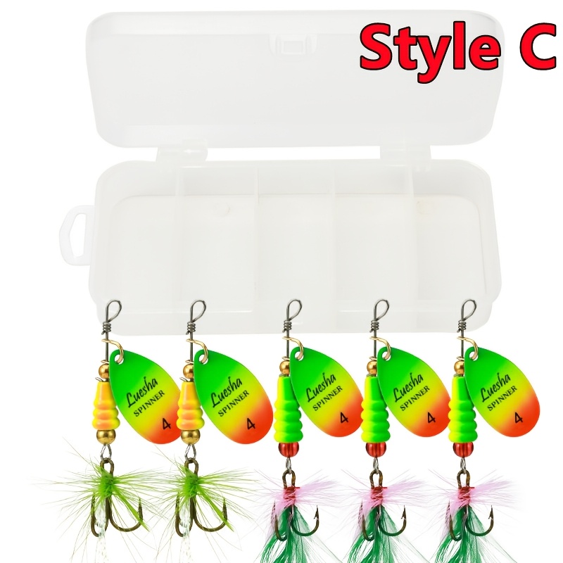 New 5pcs Fishing Lure Spinner Bait Rotating Sequins Spoon Spinner Bait Hook Hard Metal Spinner Baits Kit With Tackle Boxes Gifts