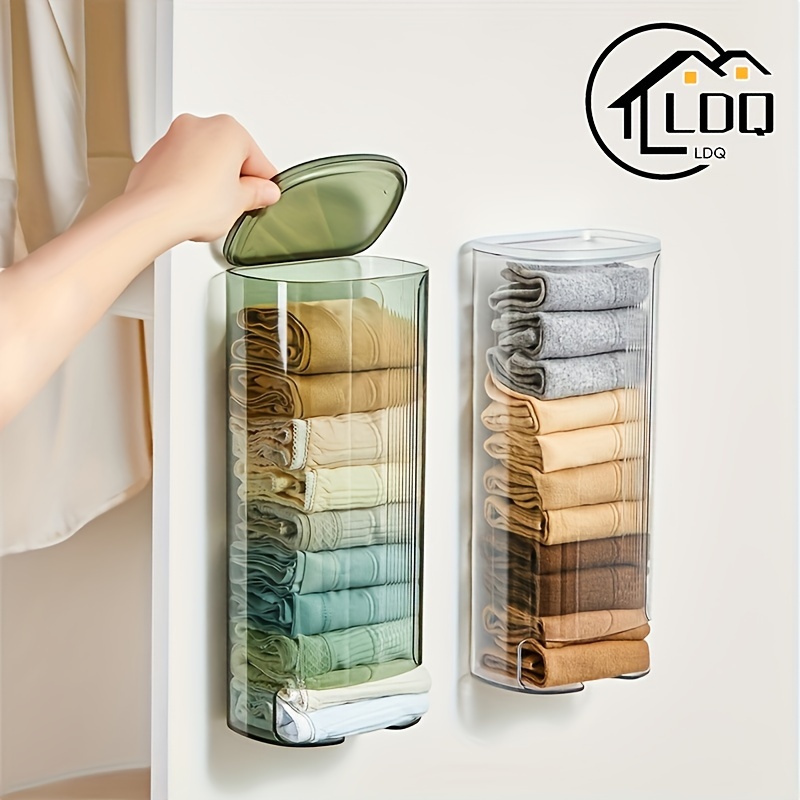 

1pc Wall-mounted Plastic Storage Organizer With Cover – All-in-one Slide-out Dispenser For Underwear, Socks, Bathroom & Bedroom Space-saving Solution