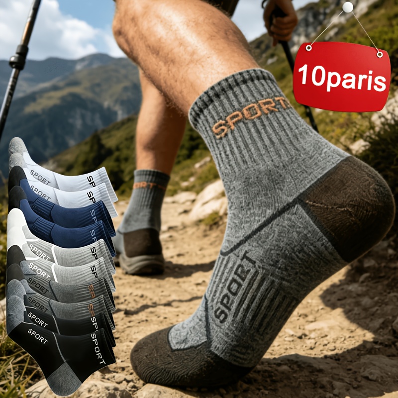 TEMU 10 Pairs Men's Sports Long Socks, Thin Breathable Crew Socks, Minimalist , Relaxed Fit, Classic Versatile Design, Suitable For Commute, Home,