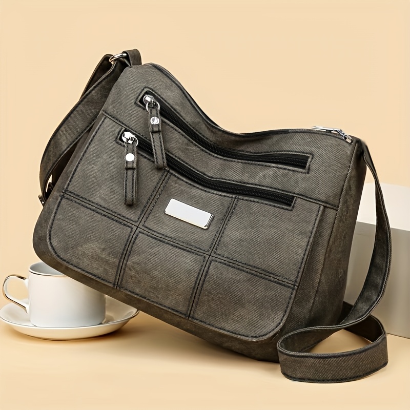 TEMU Bolso cruzado de moda para mujer - Multibolsillos, multifuncional y versátil con diseño acolchado, correa de ajustable, cierre de cremallera,