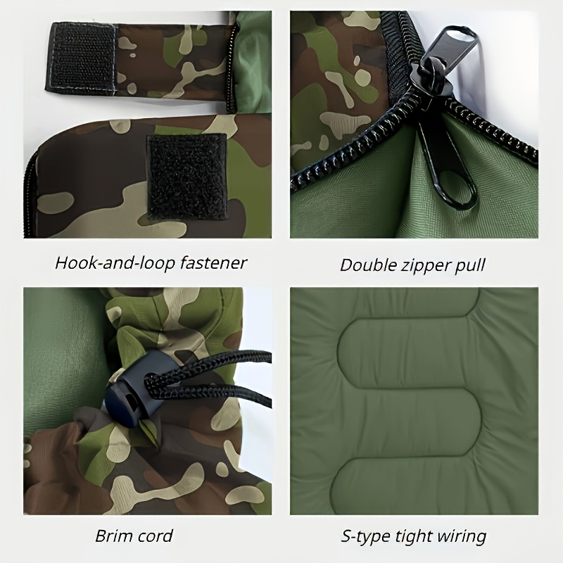 6 Colors Available, Camouflage Sleeping Bag for 1 Person - Insulated Zipper Closure, Compact Lightweight White Convenient Design, Essential for Outdoor Camping Enthusiasts, Prevents Cold Weather, Durable Synthetic Fiber Fabric