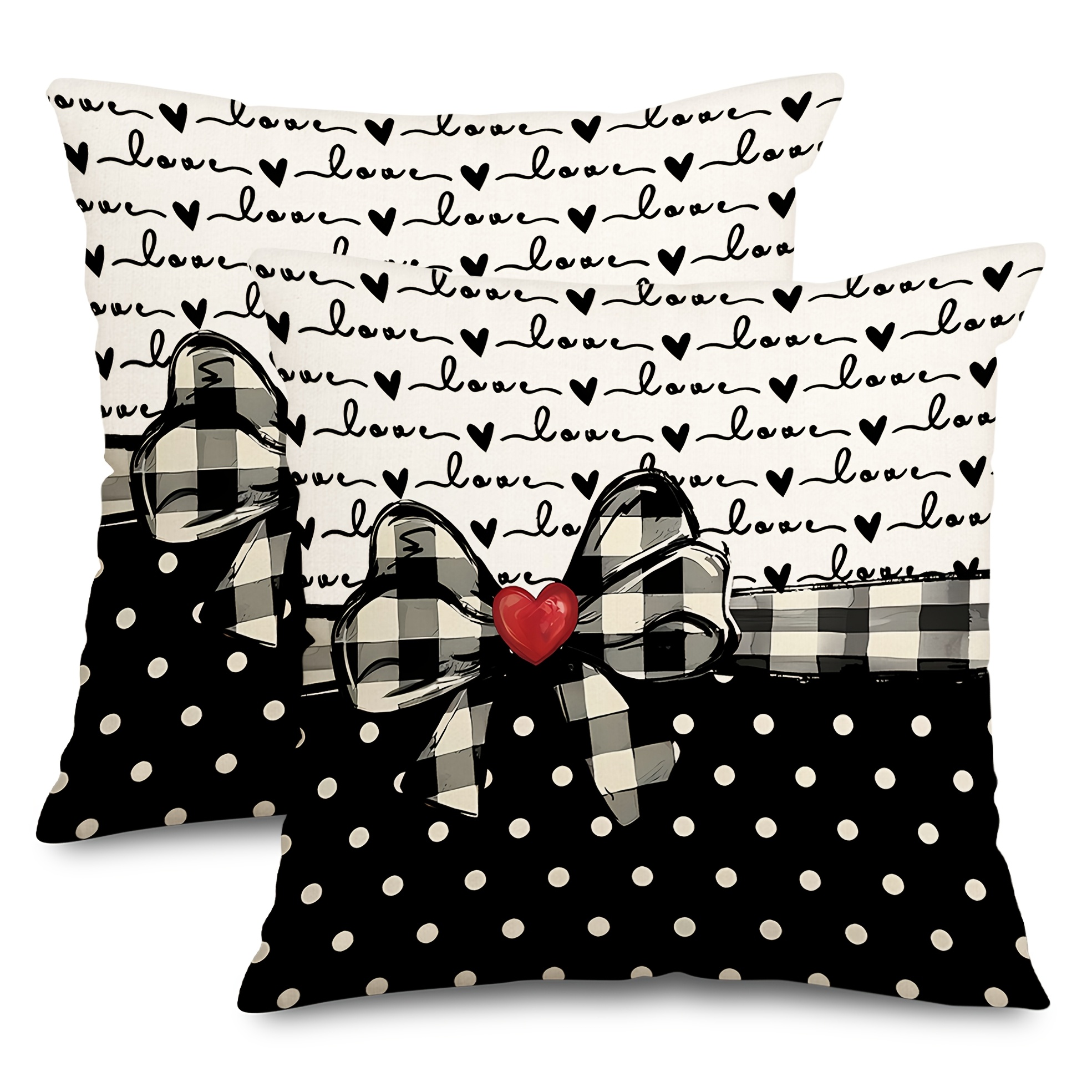 

2-pack Valentine's Day Linen Throw Pillow Covers, Contemporary "i Love You" With Bow, Machine Washable Zippered Cushion Cases For Room Decor, 16x16/18x18/20x20 Inches - Black & White