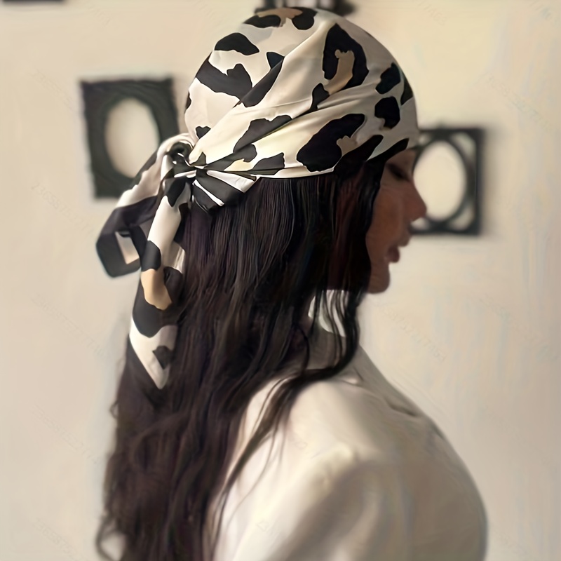 Classic White Leopard Print Scarf, 27.5 Inches, Classic All-match Multi-functional Use, Headscarf Scarf Shawl Headband