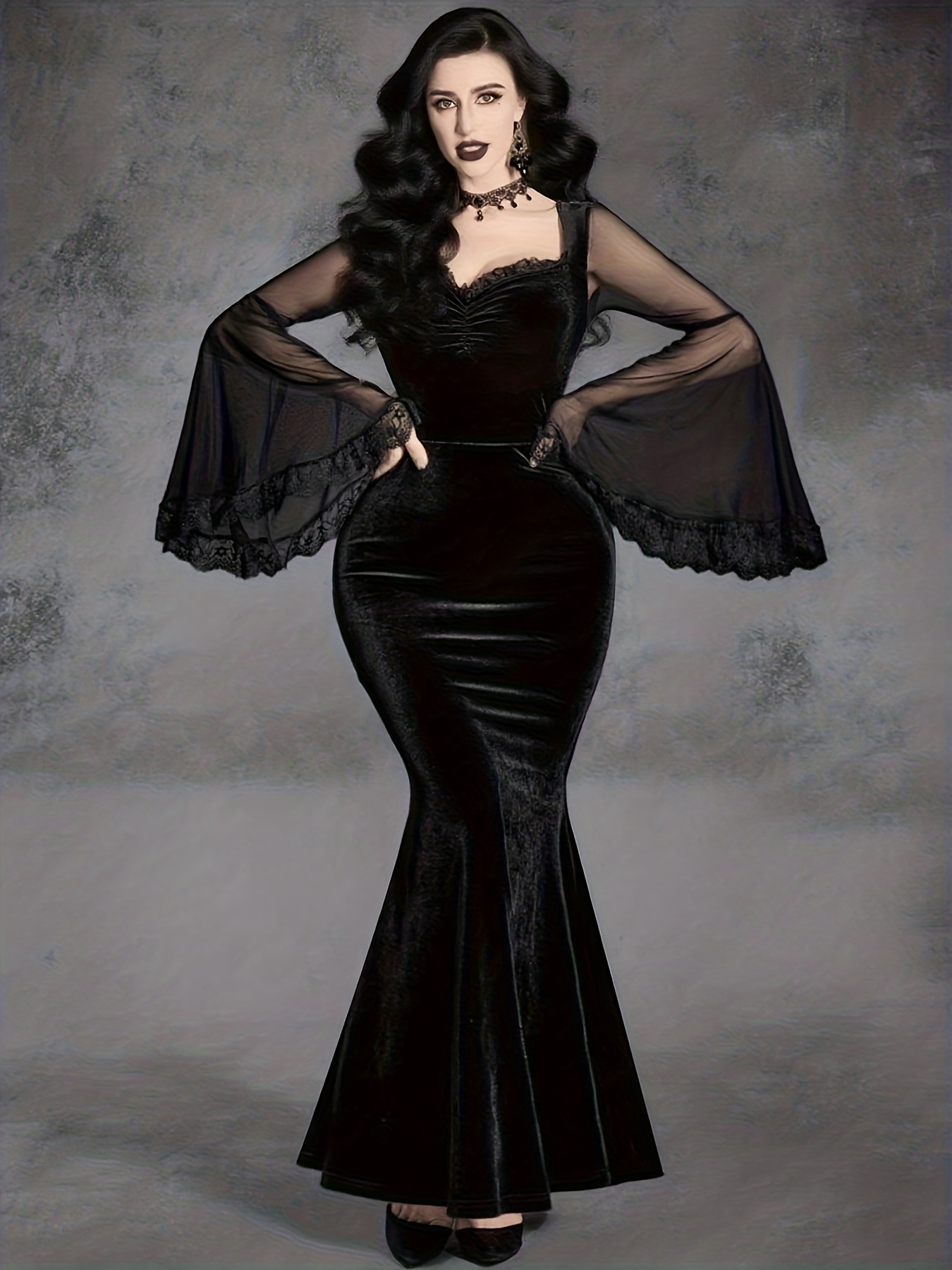black velvet mermaid dress Portia and Scarlett Velvet Mermaid Prom Dress PS24084 main image 0