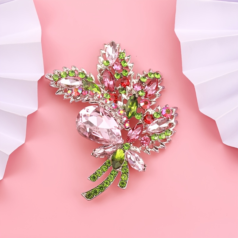 

1pc Luxurious Pink Enamel Brooch - Sparkling Gemstone Design For Fashion Accessories, Ideal For , Cuffs, Ties & Backpacks | Gift