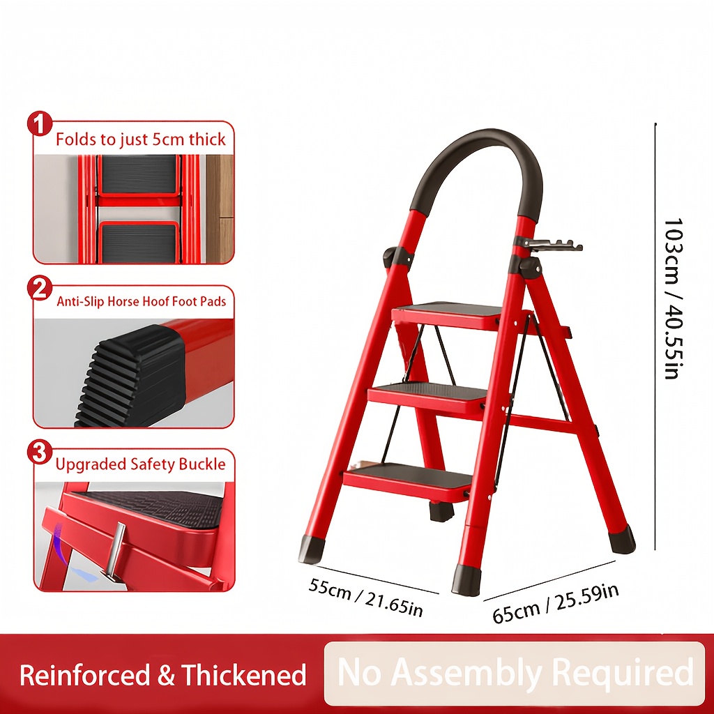 TEMU Heavy Duty 3/4/5-step Foldable Ladder, 500 Pound -bearing Portable Folding Ladder, With Safety Handrails, Anti Design, Sturdy And Durable,