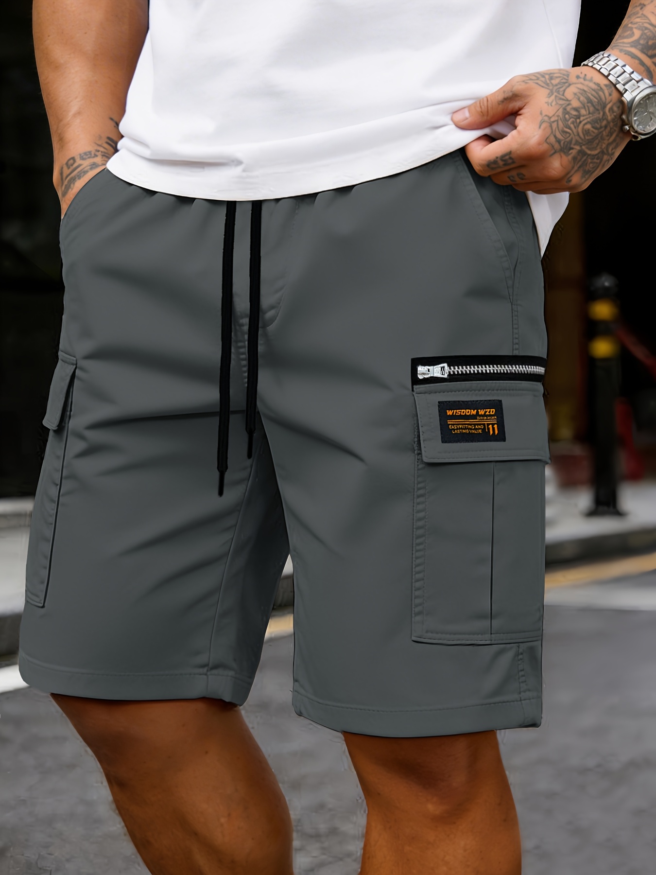 mens multi pocket cargo shorts   zipper design adjustable drawstring waistband multiple practical pockets flap utility side pockets lightweight quick dry   durable material lightweight and breathable