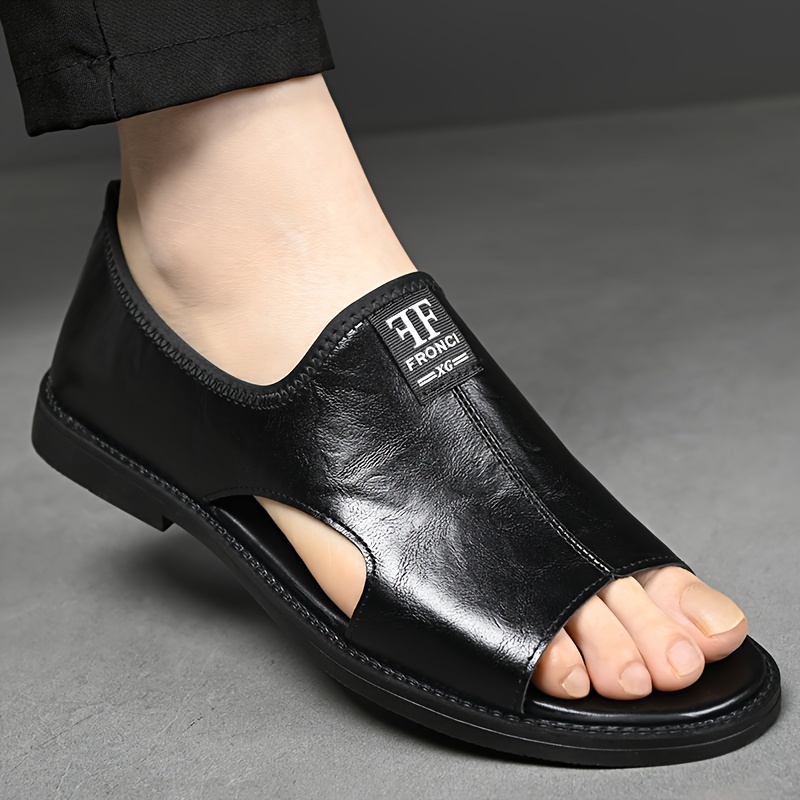 

Men's Solid Color Open Toe Breathable Sandals, Comfy Non Slip Casual Rubber Sole Durable Walking Shoes, Men's Summer Footwear