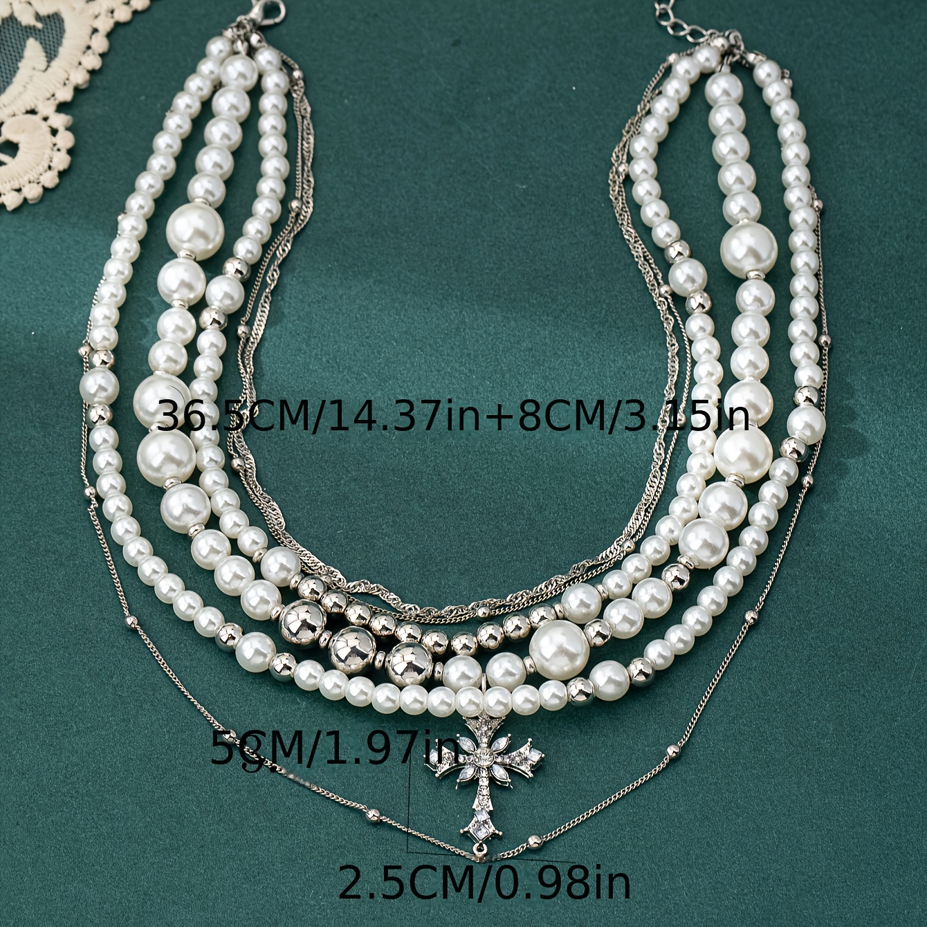 Women's Multi-Layered Cross and Imitation Pearl Necklace