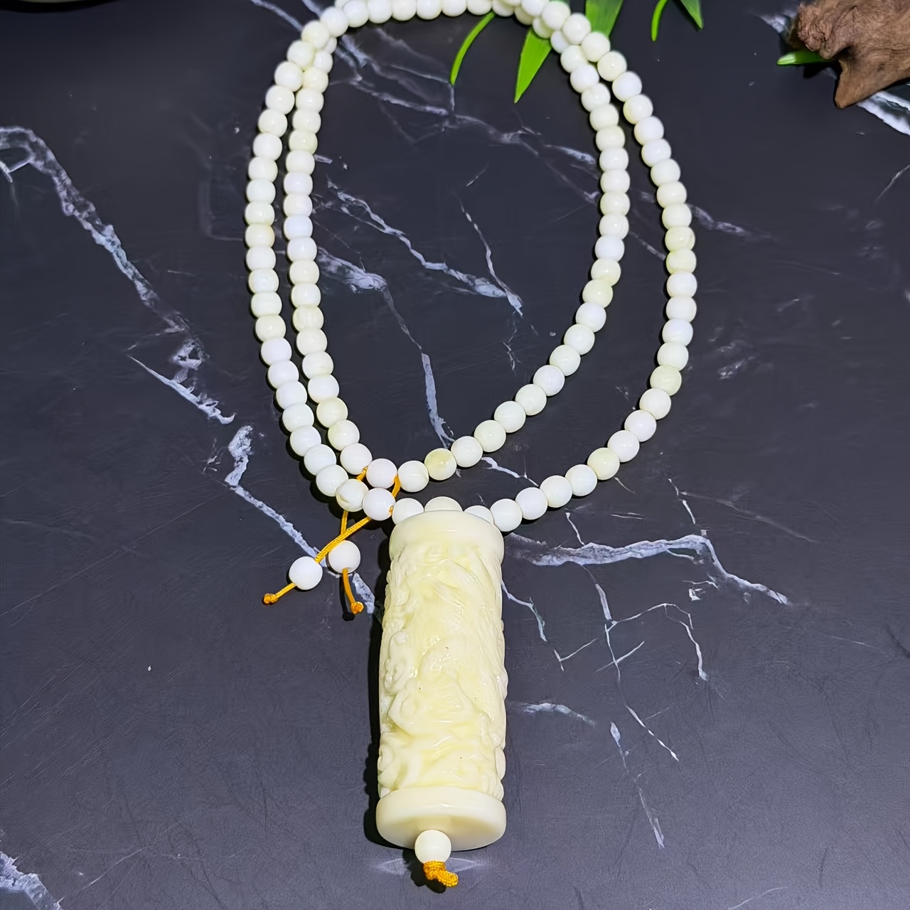 Natural Amber Dragon Pillar Pendant Necklace, Unisex